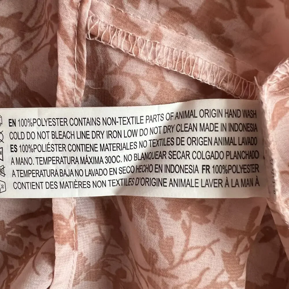 FOREVER 21 Pink Floral Semi Sheer Long Sleeve Top, XS